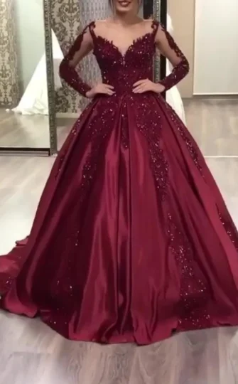 2025-Burgundy-Long-Sleeves-Satin-Prom-Dresses-Ball-Gown-Sweet-16-Dresses-335x540