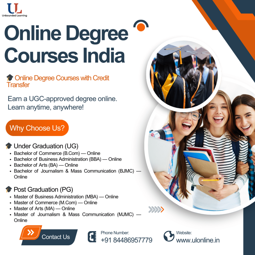 Students studying online for Online Degree Courses India.