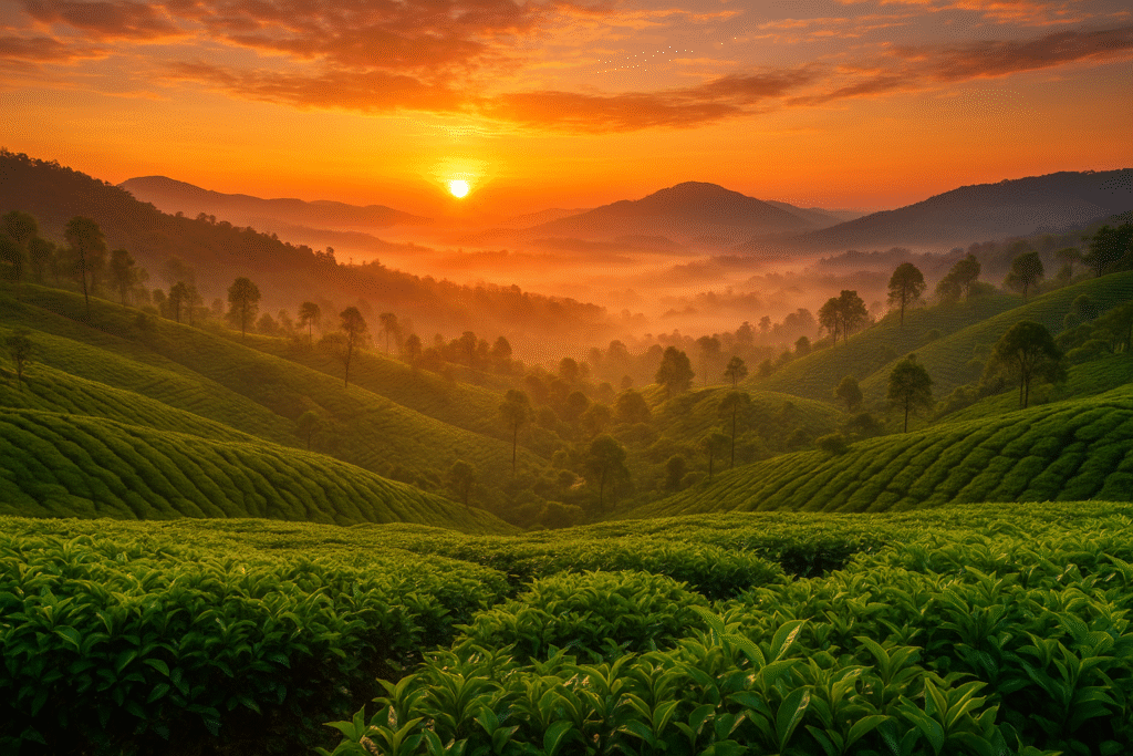 Sunrise over coffee plantations in Coorg during Hill Station Tour Packages in Karnataka by Anubhav Vacations.