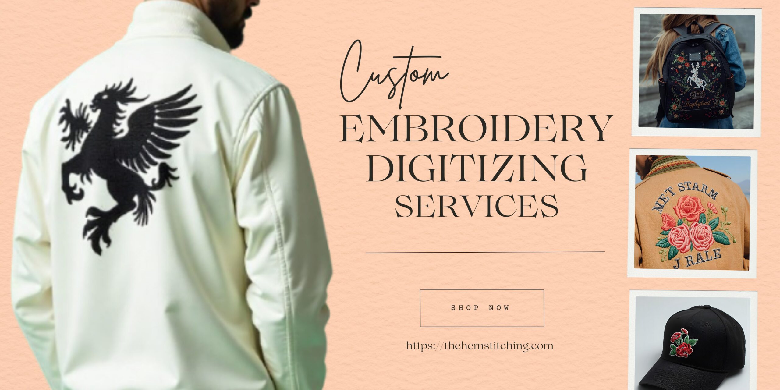 Detailed custom embroidery craftsmanship showing precise stitching, clean thread flow, and professional design execution on premium fabric for branding and personalization.