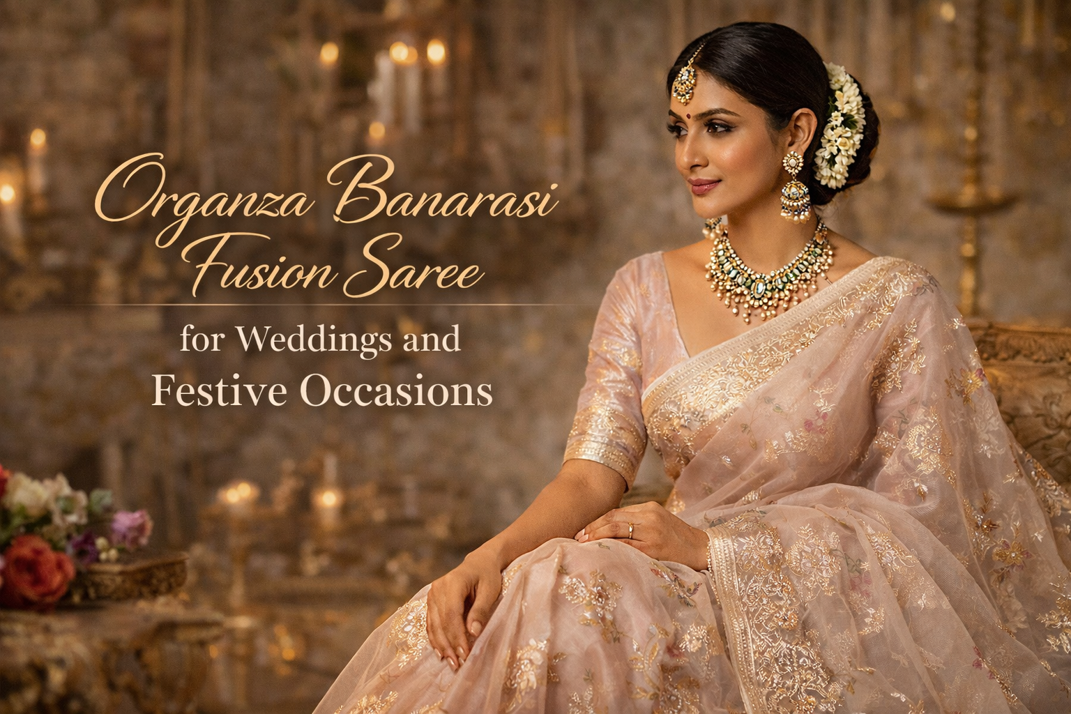 Organza Banarasi Fusion Saree for Weddings and Festive Occasions